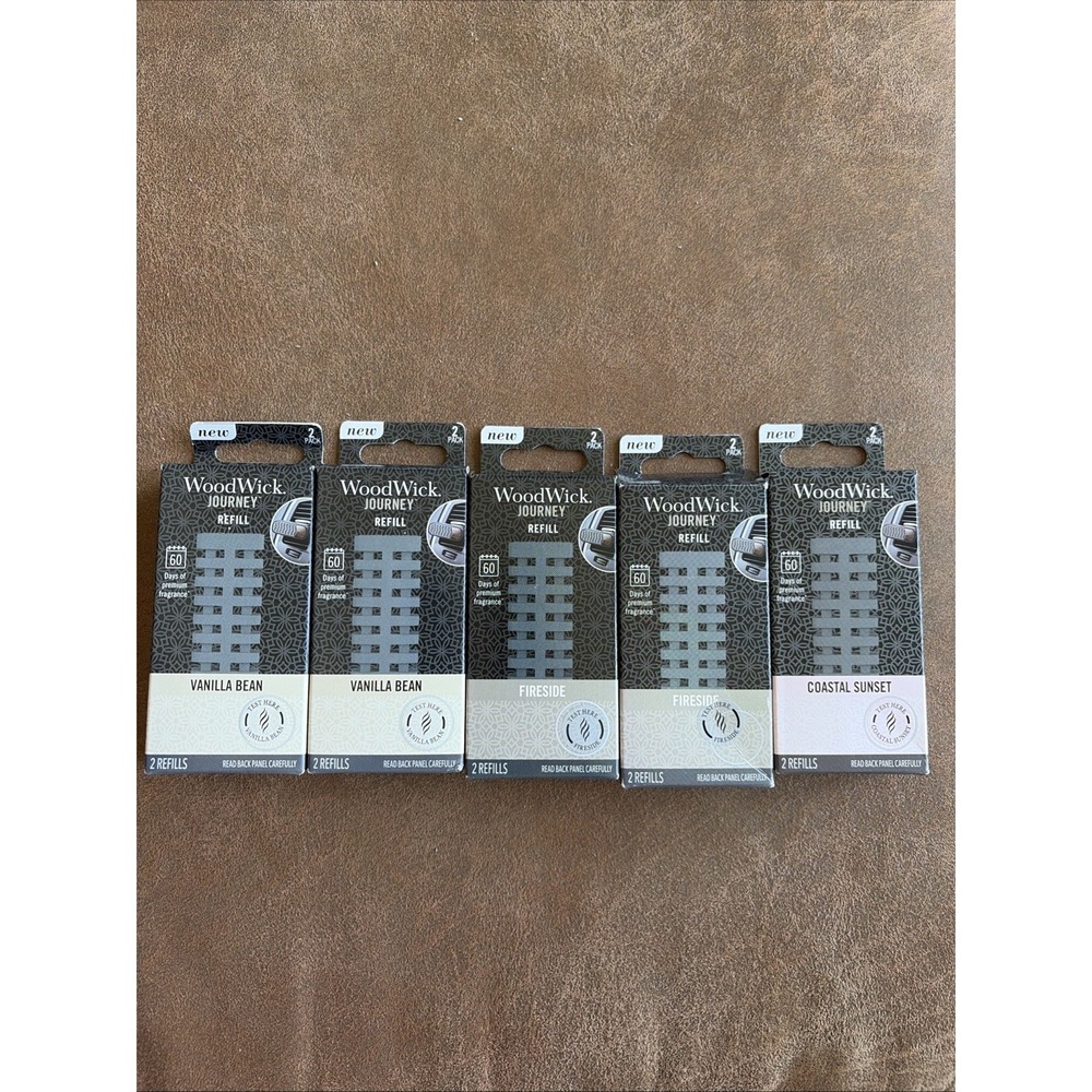 5 WoodWick Teak, Vanilla,Sunset Refills 2 Pack, Car Air Freshener Lot 10 Total